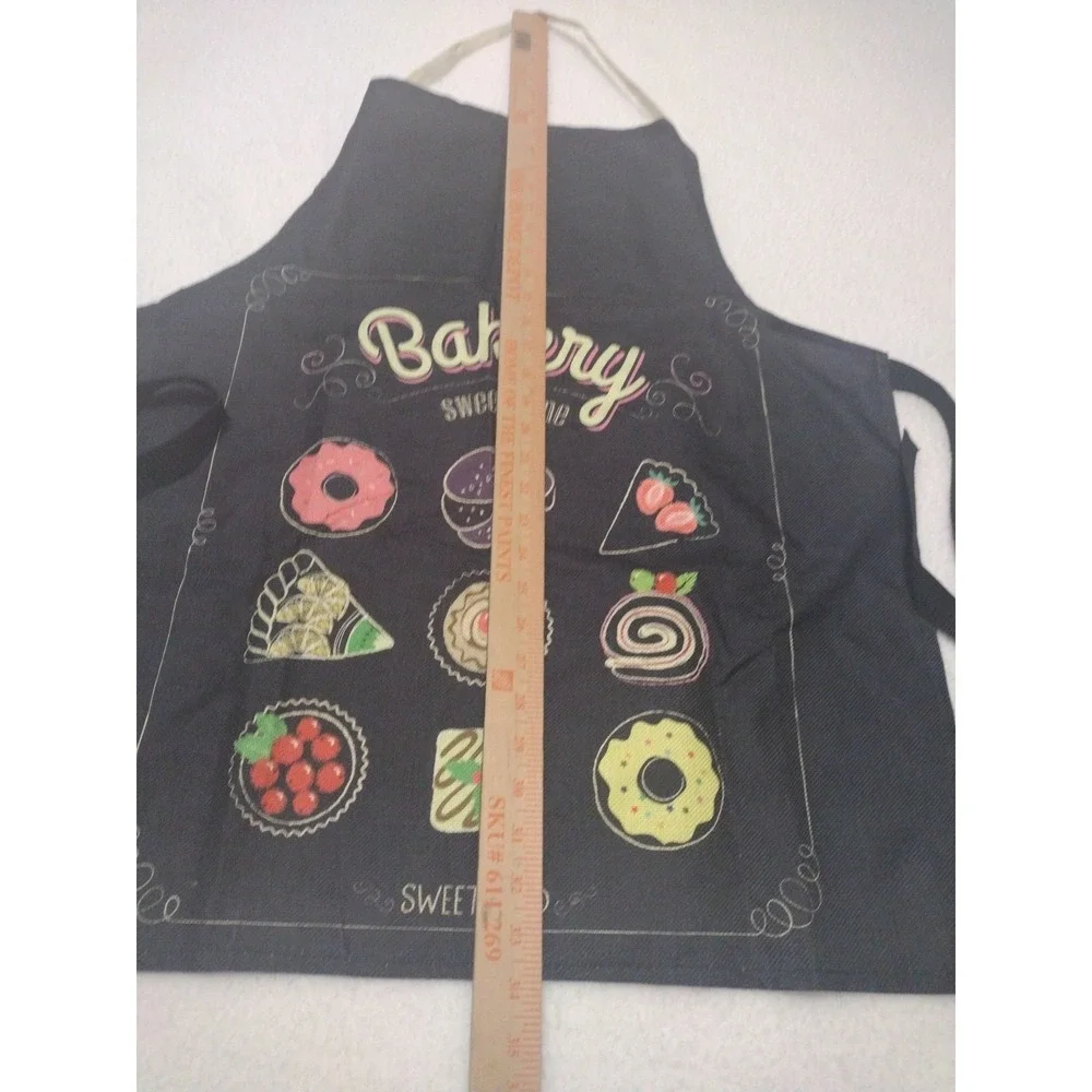 Baking Baker Apron for Women Sweet Food Black  Bib‎ Adjustable Colorful Desserts